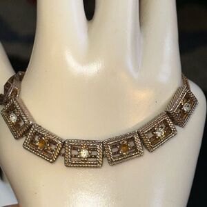Vintage gold tone &‎ rhinestones slide bracelet